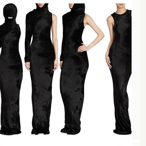 Alaia Dresses & Skirts - Alaïa Black Velvet hooded Dress FR 40 Runway Great deal Hooded asymmetric gown